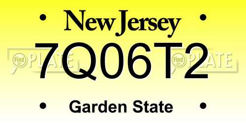 7Q06T2 New Jersey License Plate