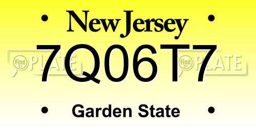 7Q06T7 New Jersey License Plate