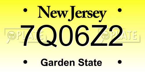 7Q06Z2 New Jersey License Plate