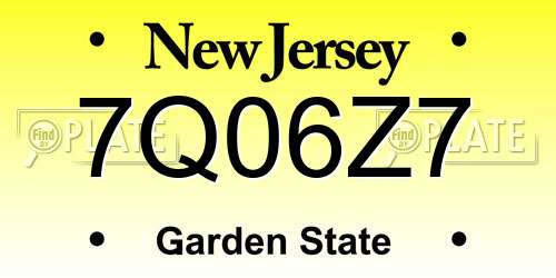 7Q06Z7 New Jersey License Plate