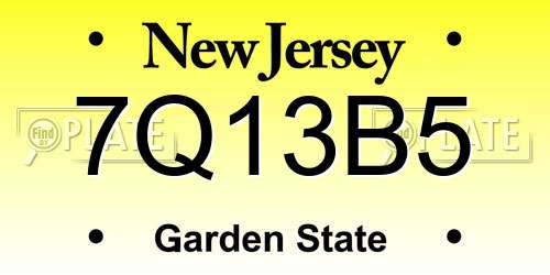 7Q13B5 New Jersey License Plate