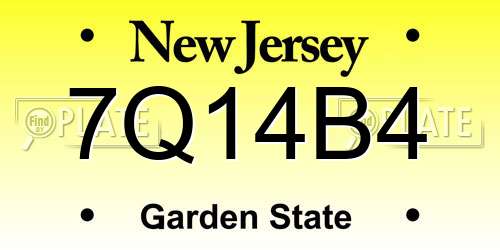 7Q14B4 New Jersey License Plate