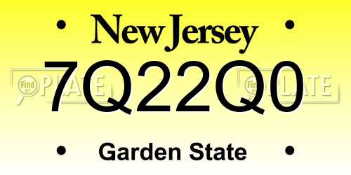 7Q22Q0 New Jersey License Plate
