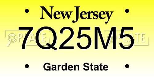 7Q25M5 New Jersey License Plate