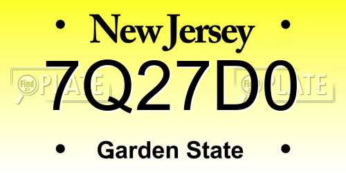 7Q27D0 New Jersey License Plate