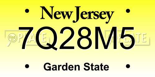 7Q28M5 New Jersey License Plate