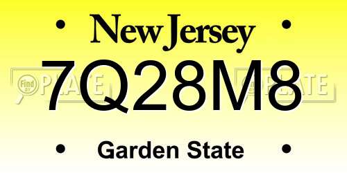 7Q28M8 New Jersey License Plate