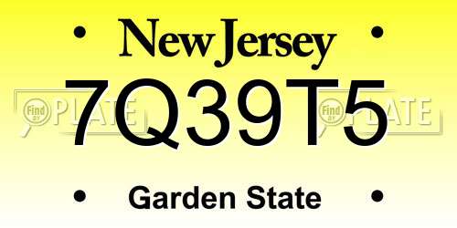 7Q39T5 New Jersey License Plate