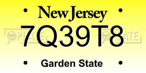 7Q39T8 New Jersey License Plate