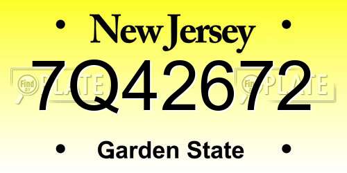 7Q42672 New Jersey License Plate