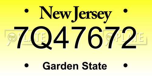 7Q47672 New Jersey License Plate