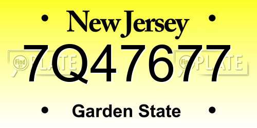 7Q47677 New Jersey License Plate