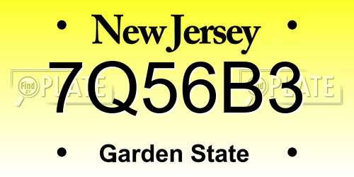 7Q56B3 New Jersey License Plate