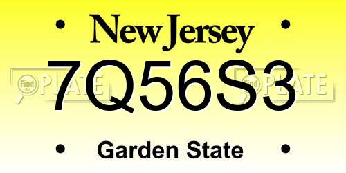 7Q56S3 New Jersey License Plate