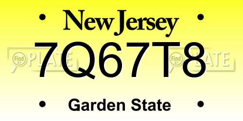 7Q67T8 New Jersey License Plate
