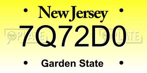 7Q72D0 New Jersey License Plate