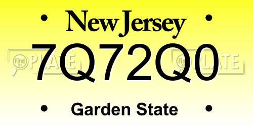 7Q72Q0 New Jersey License Plate