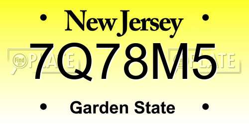 7Q78M5 New Jersey License Plate