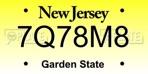 7Q78M8 New Jersey License Plate