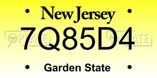 7Q85D4 New Jersey License Plate