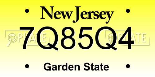 7Q85Q4 New Jersey License Plate