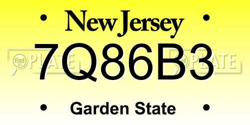 7Q86B3 New Jersey License Plate