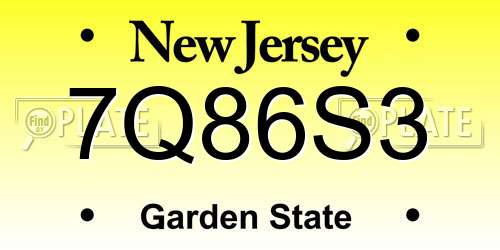 7Q86S3 New Jersey License Plate