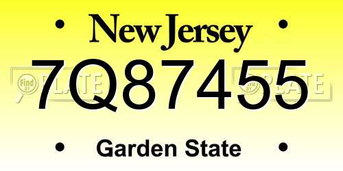 7Q87455 New Jersey License Plate
