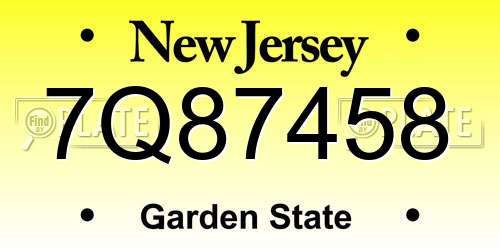 7Q87458 New Jersey License Plate