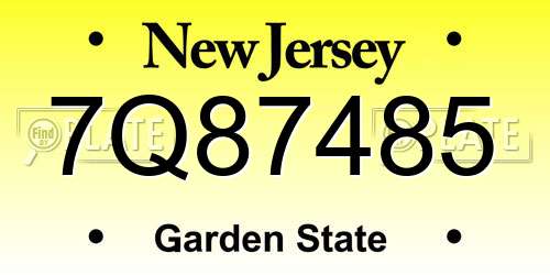 7Q87485 New Jersey License Plate