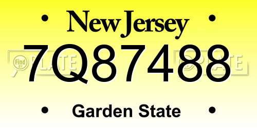 7Q87488 New Jersey License Plate