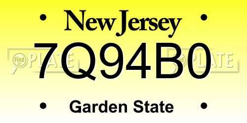 7Q94B0 New Jersey License Plate