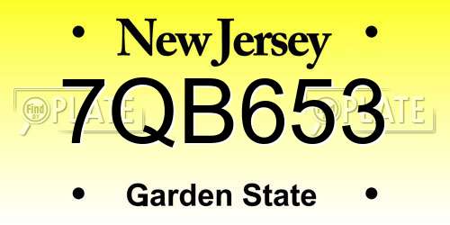 7QB653 New Jersey License Plate
