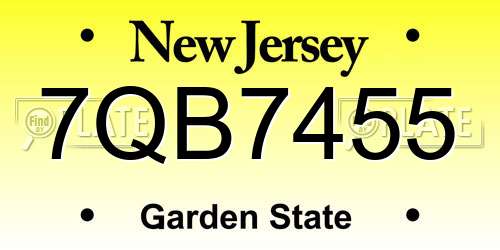 7QB7455 New Jersey License Plate