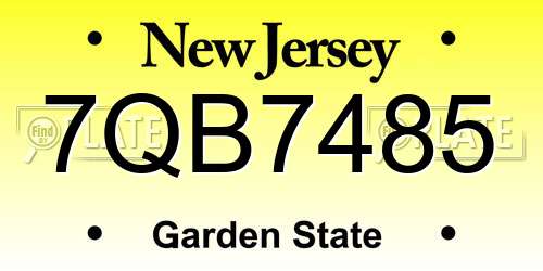 7QB7485 New Jersey License Plate