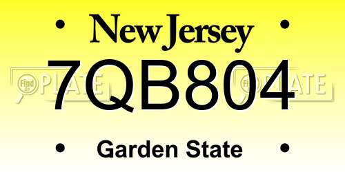 7QB804 New Jersey License Plate