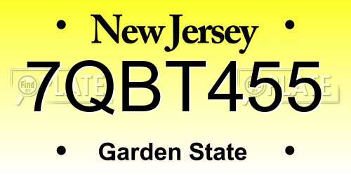 7QBT455 New Jersey License Plate