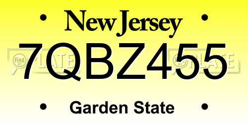 7QBZ455 New Jersey License Plate