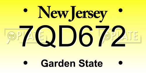 7QD672 New Jersey License Plate