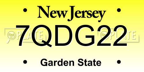 7QDG22 New Jersey License Plate