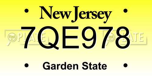 7QE978 New Jersey License Plate
