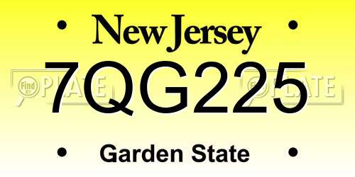7QG225 New Jersey License Plate