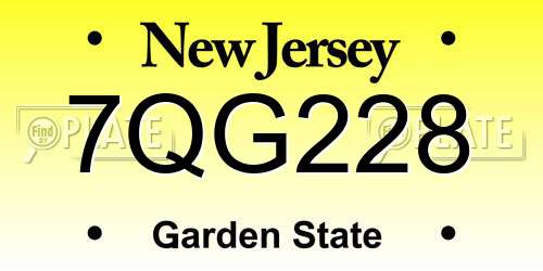 7QG228 New Jersey License Plate