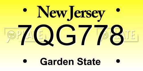 7QG778 New Jersey License Plate