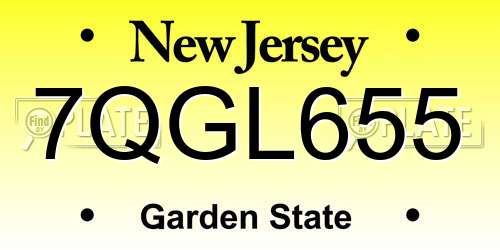 7QGL655 New Jersey License Plate