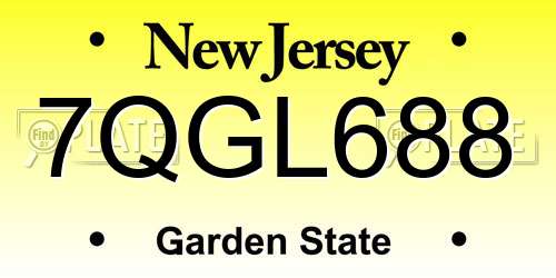 7QGL688 New Jersey License Plate