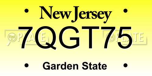 7QGT75 New Jersey License Plate