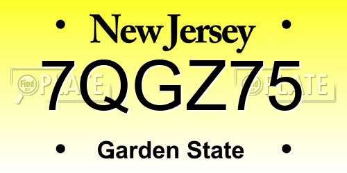 7QGZ75 New Jersey License Plate