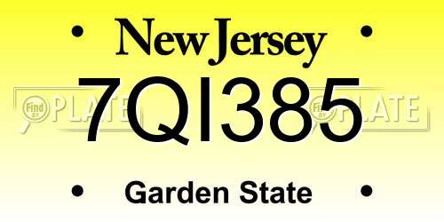 7QI385 New Jersey License Plate