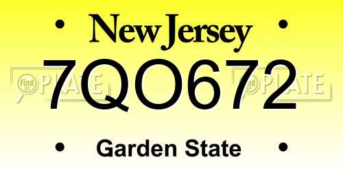 7QO672 New Jersey License Plate